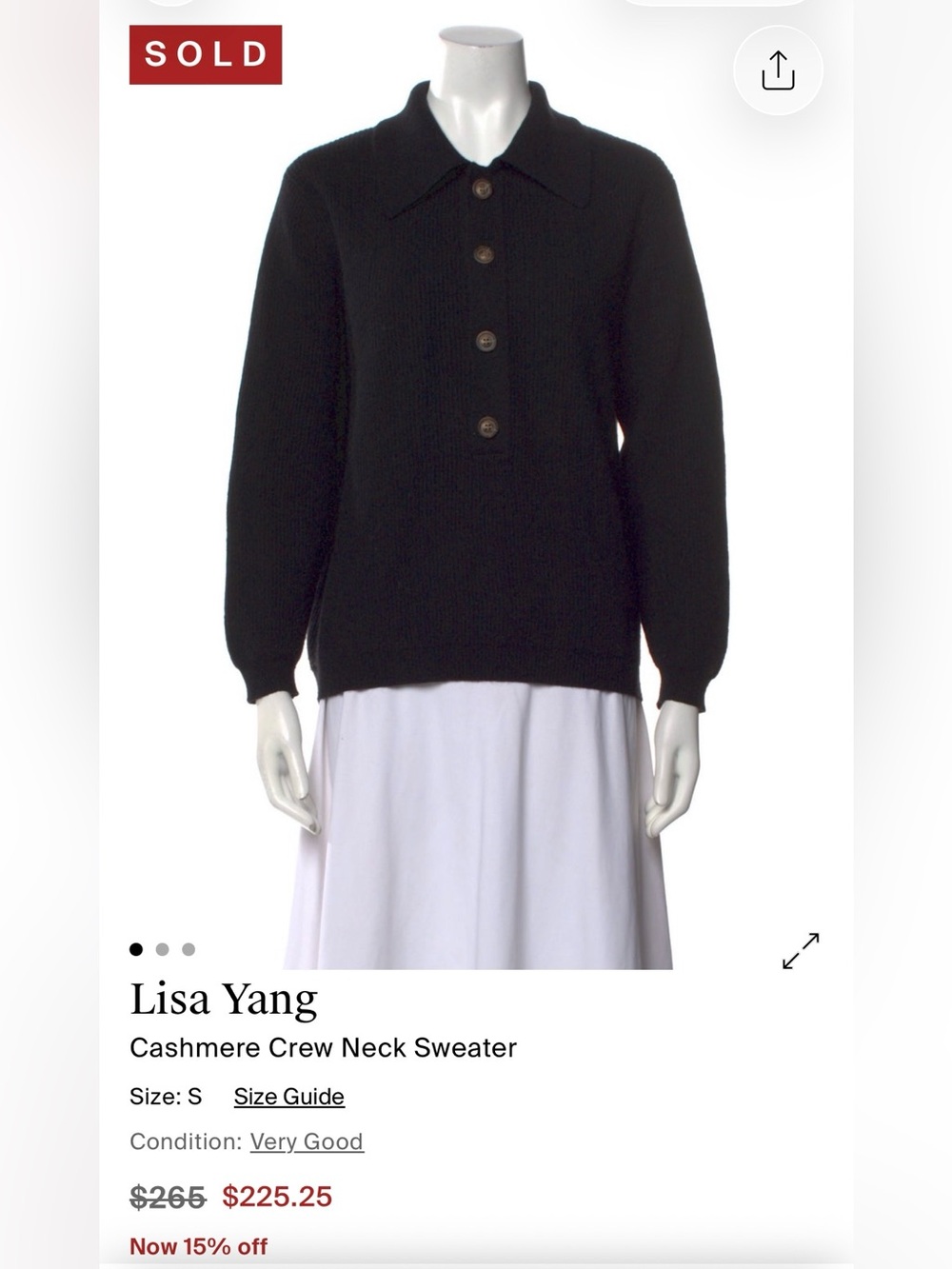 Lisa Yang Black Cashmere Button Sweater